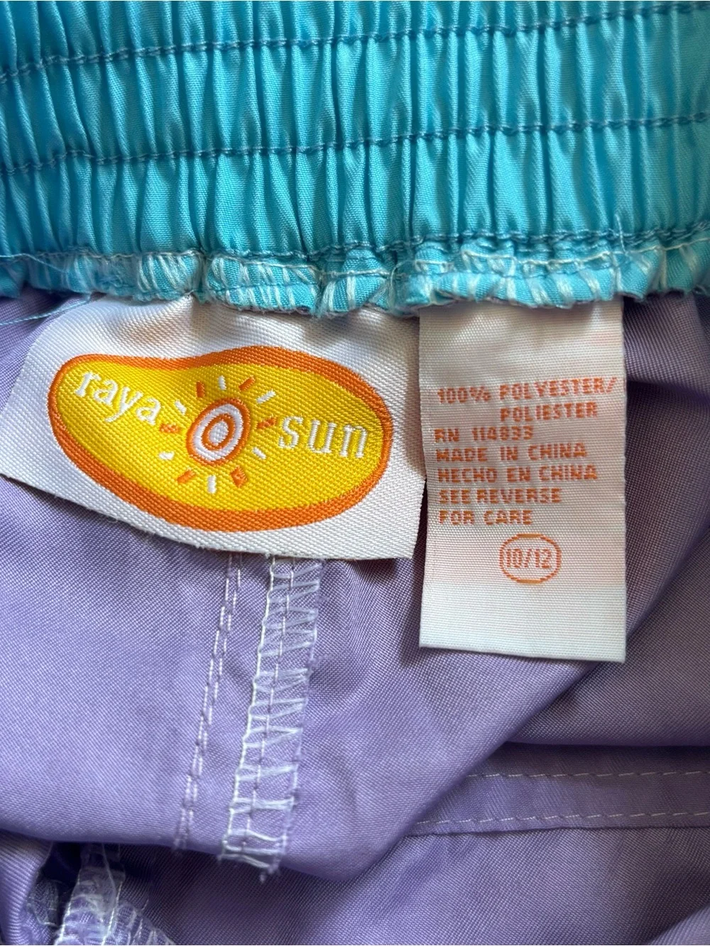 raya sun Purple Swim Shorts with Aqua Waistband and Lime Stripes